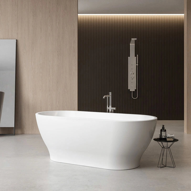 Charlotte Edwards Elara Acrylic Freestanding Bath, side view of gloss white bathtub