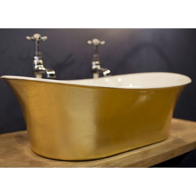 Hurlingham Cast Iron Bateau Basin, Painted, Hand gold Gilded Wash Basin, 620x215mm