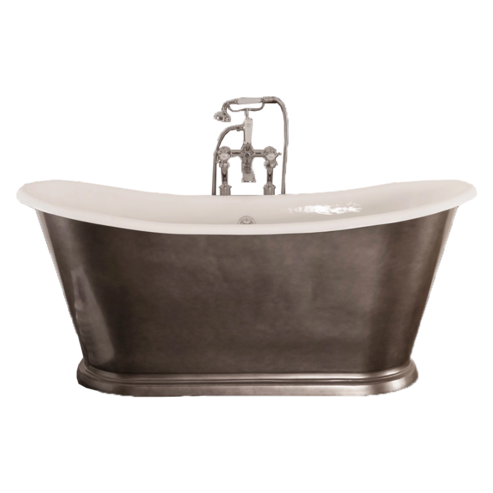 Hurlingham Caravel Bateau Freestanding Cast Iron Roll Top Bath in Metallic Pewter Lustre finish in size length 1675mm