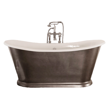 Hurlingham Caravel Bateau Freestanding Cast Iron Roll Top Bath in Metallic Pewter Lustre finish in size length 1675mm