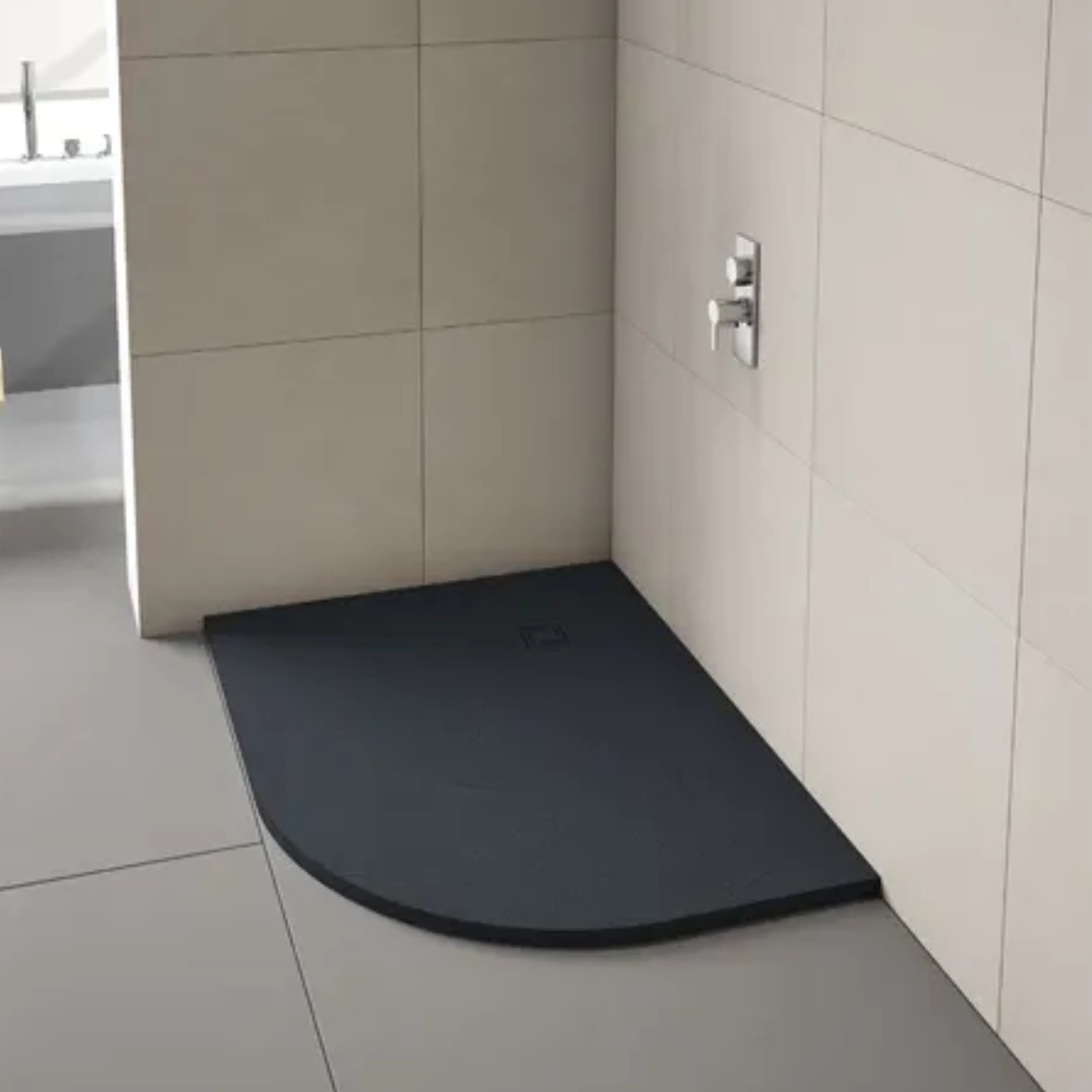 merlyn truestone offset quadrant shower tray black, lifestyle image