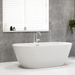 Tissino Angelo Acrylic Freestanding Bath, White 1500x750mm, in a bathroom space, grey walls interior decor