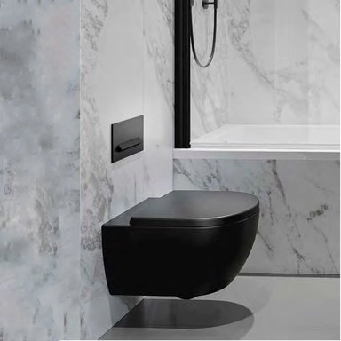 Tissino Davoli Wall Hung Pan & Wrap Seat matt black in a bathroom