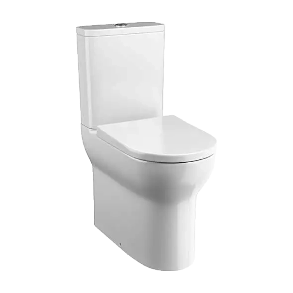 Tissino Nerola Rimless Closed Coupled Pan, Cistern comfort height, clear background image wrapover seat