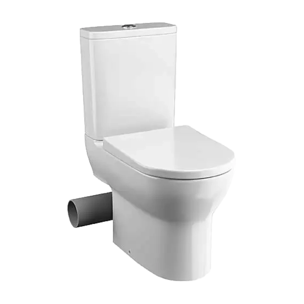 Tissino Nerola Rimless Closed Coupled Pan, Cistern - Left Hand Pan Cut, clear background, wrapover seat