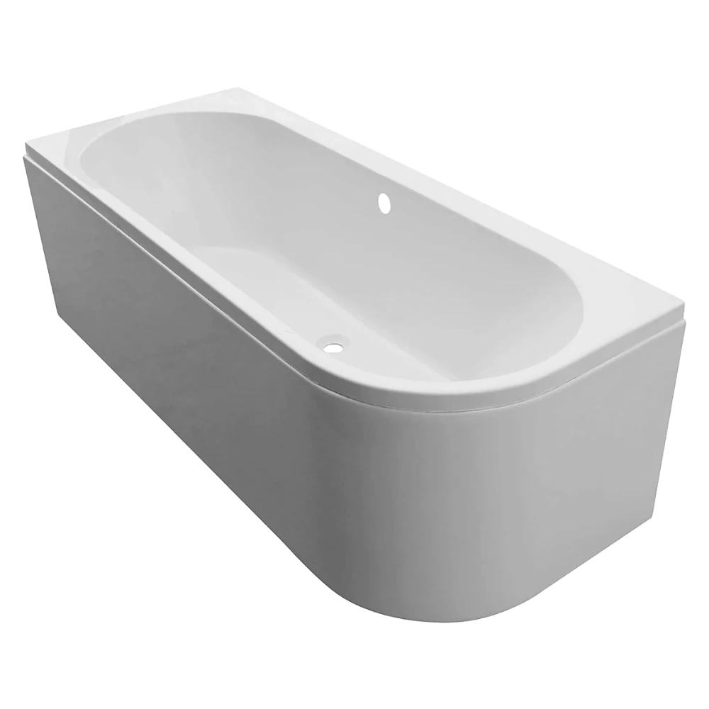 Tissino Angelo Double Ended J Acrylic Bath, Back To Wall, White 1700x700mm, right hand bathtub