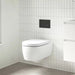 Tissino Velino Rimless Wall Hung Pan, Soft Close Seat - TVL-210, in a bathroom, lifestyle image