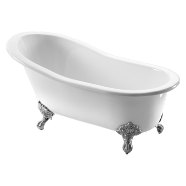 white bordeaux 1700mm x 780mm silver claw feet freestanding bath with clear background bathtub is focus of image