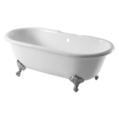 arroll moulin freestanding bath in white with silver feet image with clear background