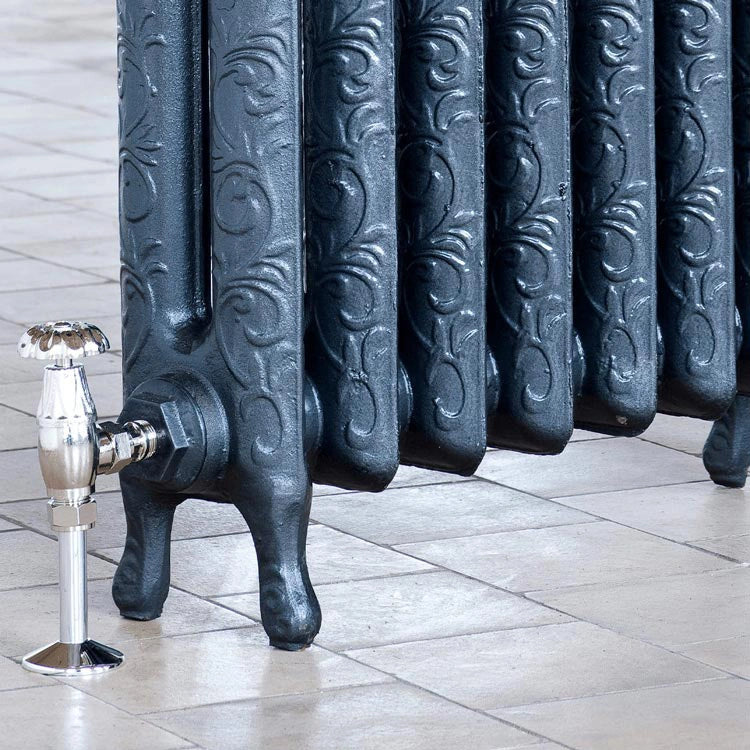Arroll Art Nouveau 2 Column Cast Iron Radiator close up of legs and valve