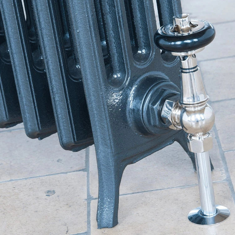 Arroll Edwardian 4 Column Cast Iron Radiator, close up of valve and legs