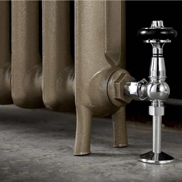 Arroll Peerless 2 Column Cast Iron Radiator close up of valve and legs
