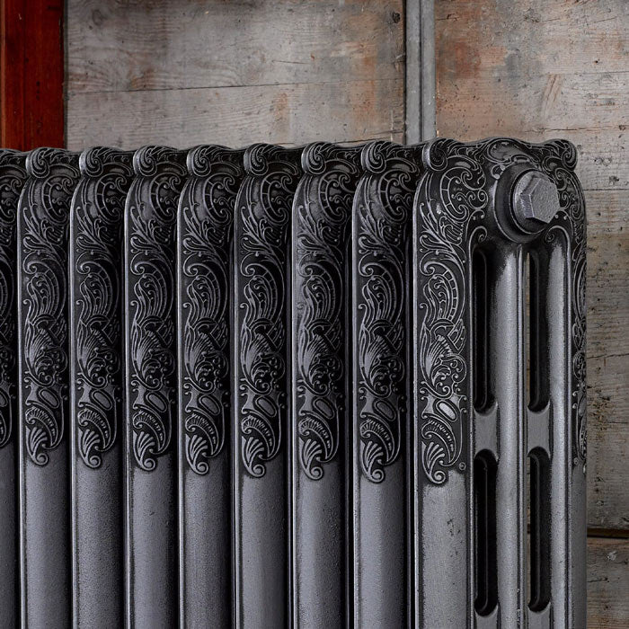 Arroll Rococo 3 Column Cast Iron Radiator, side view of the top 