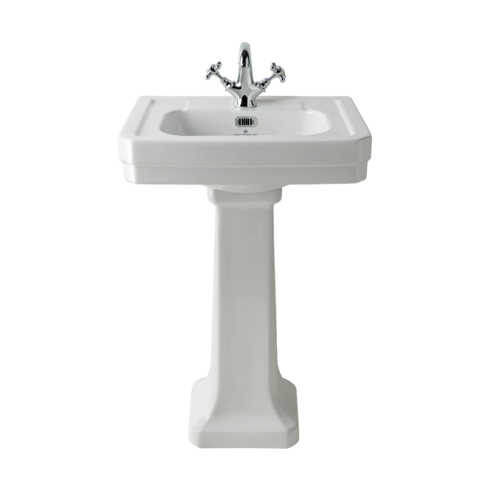 BC Designs Victrion Bathroom Ceramic Basin and Pedestal 540mm in polished white with one tap hole