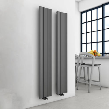 Carisa Burano Vertical Aluminium Radiator anthracite, fixed to a white living room wall