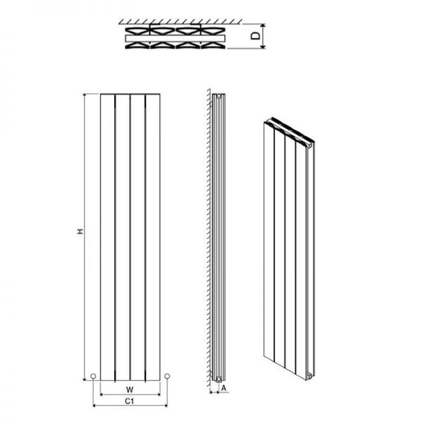 Carisa Moscow D Vertical Aluminium Radiator, line drawing