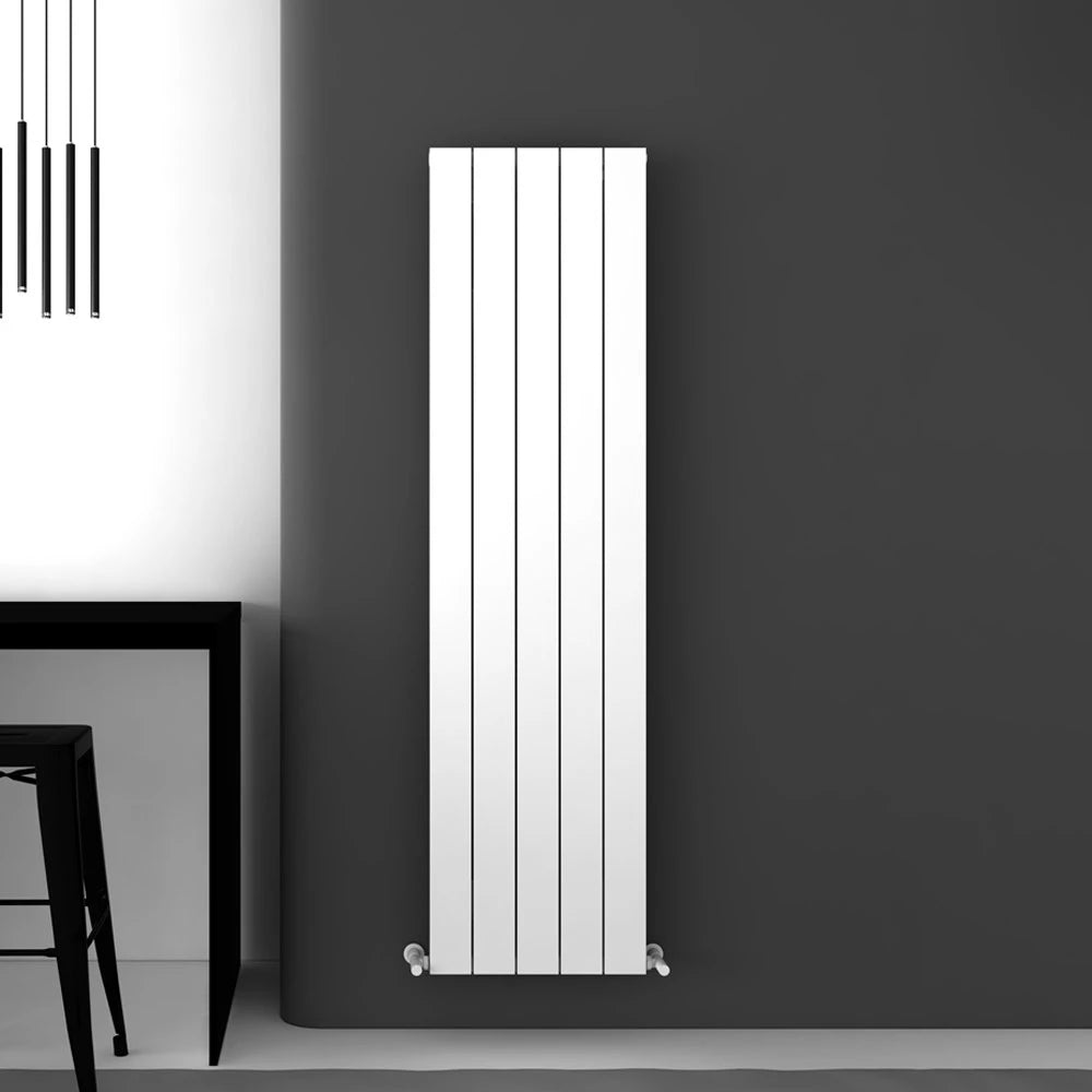 Carisa Nemo Vertical White Aluminium Radiator, fixed to a grey painted wall in a living space