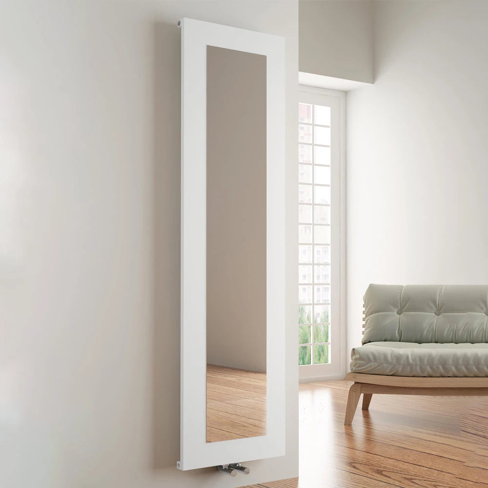 Carisa Quadro Aluminium Mirrored Vertical Radiator in a living space