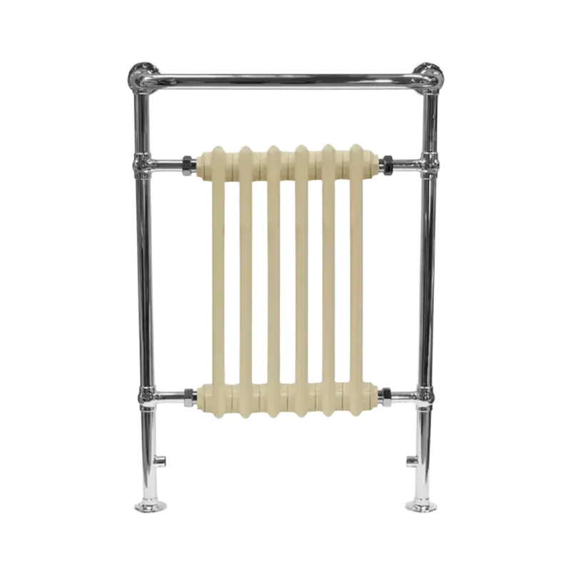 front facing Carron Broughton Cast Iron Towel Radiator with chrome rail