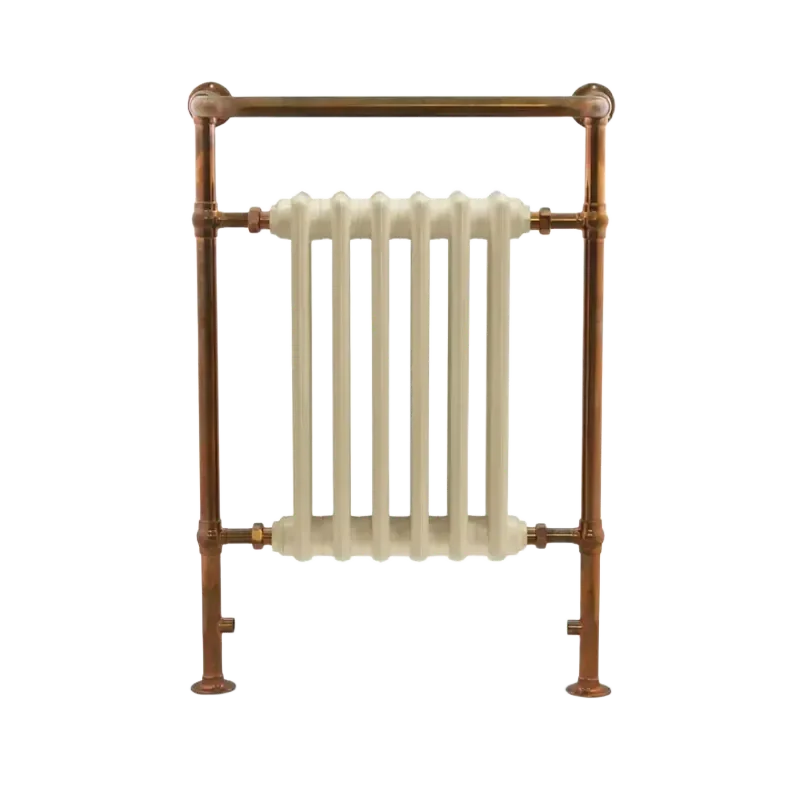 Carron Broughton Cast Iron Towel Radiator front facing with copper rail and buttermilk cast iron integral radiator