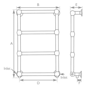 Carron Bassingham Towel Radiator Wall Mounted line drawing specification