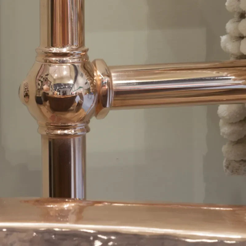 close up of the copper rail finish on the Carron Colossus Towel Radiator Floor Mounted