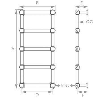 Carron Colossus Towel Radiator Wall Mounted in 1300mm x 650mm measurements