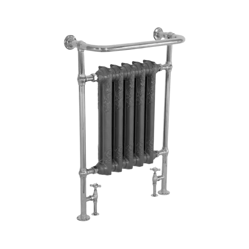 chrome rail with grey painted cast iron integral radiator on the Carron Wilsford Cast Iron Towel Radiator