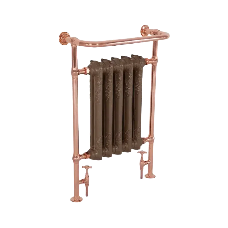 Carron Wilsford Cast Iron Towel Radiator left side profile brown painted integral radiator with copper rail