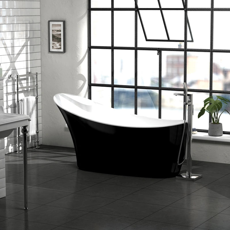 Charlotte Edwards Portobello Acrylic Freestanding Bath, gloss black in a bathroom space