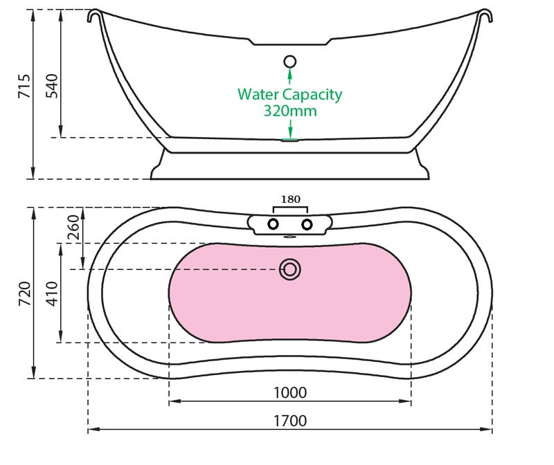 Charlotte Edwards Trafalgar Acrylic Freestanding Bath specification drawing