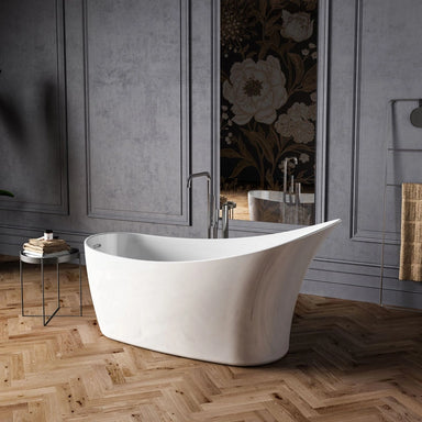 Charlotte Edwards Portobello Acrylic Small Freestanding Bath, Double Ended Painted Small Slipper Bathtub, 1400x670mm, in a bathroom space