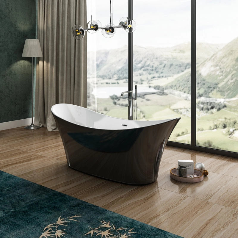 Charlotte Edwards Harrow Acrylic Freestanding Bath, Double Ended Slipper Bathtub, 1700x700mm gloss black