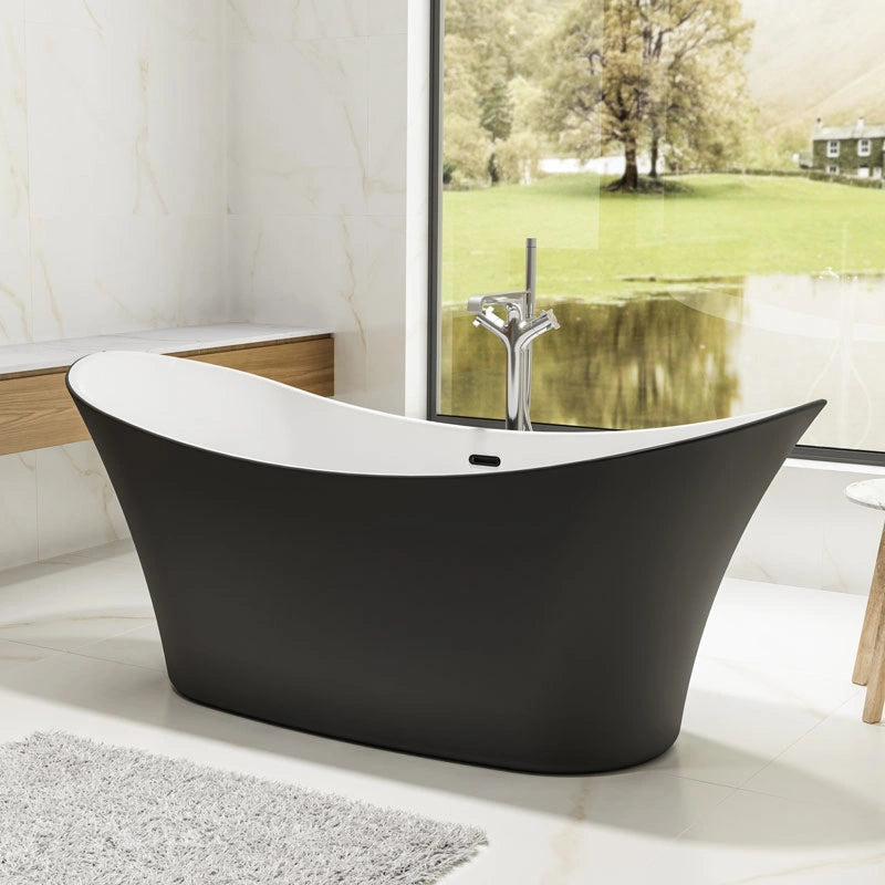 Charlotte Edwards Harrow Acrylic Freestanding Bath, Double Ended Slipper Bathtub, 1700x700mm matt black, in a bathroom space