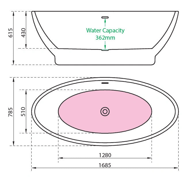 Charlotte Edwards Shard Acrylic Freestanding Bath specification drawing