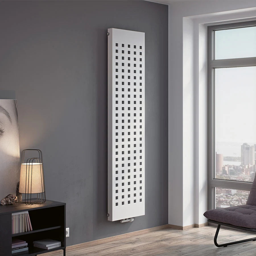 Eucotherm Buco-Plan Radiator in a interior living space, wall hanging in white