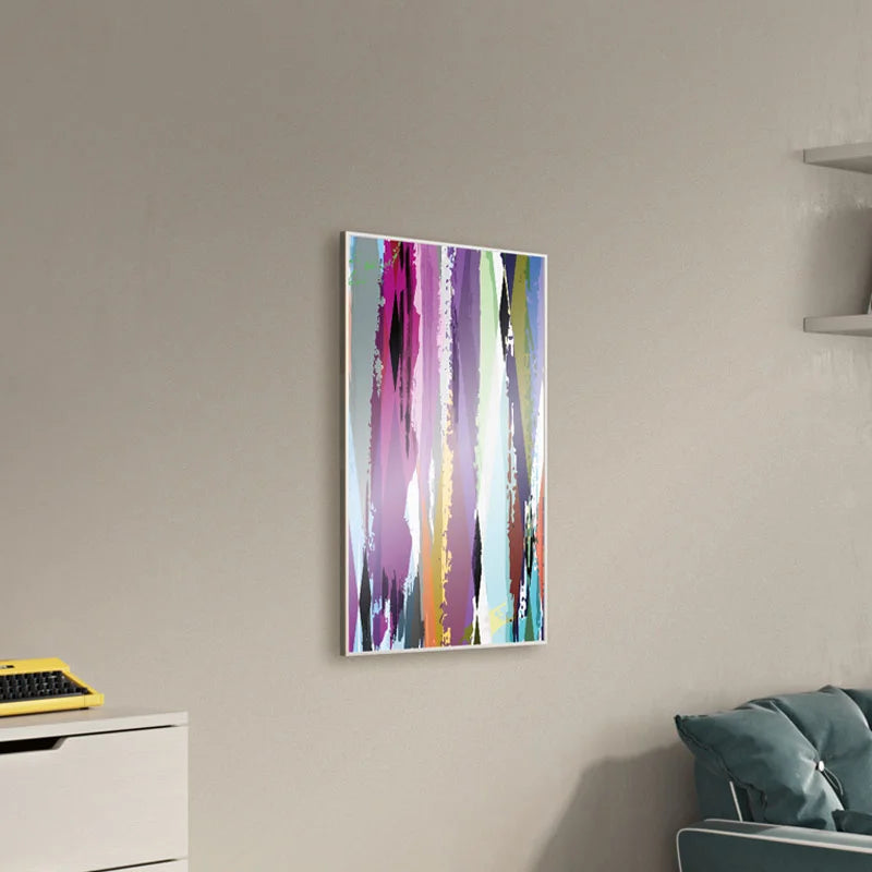 Eucotherm Picture Infrared Radiator, pink paint strokes image, in a living space