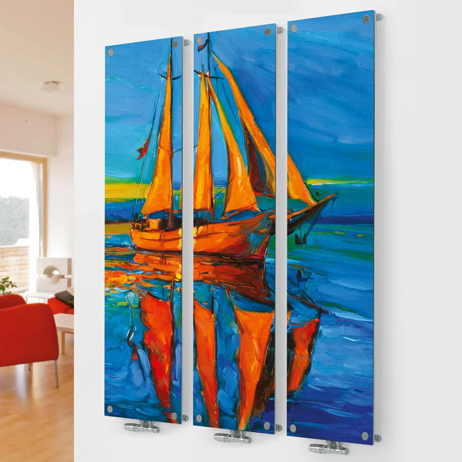 Eucotherm Mars Vitro Picture Triple Vertical Radiator, picture of sail boat in a living space
