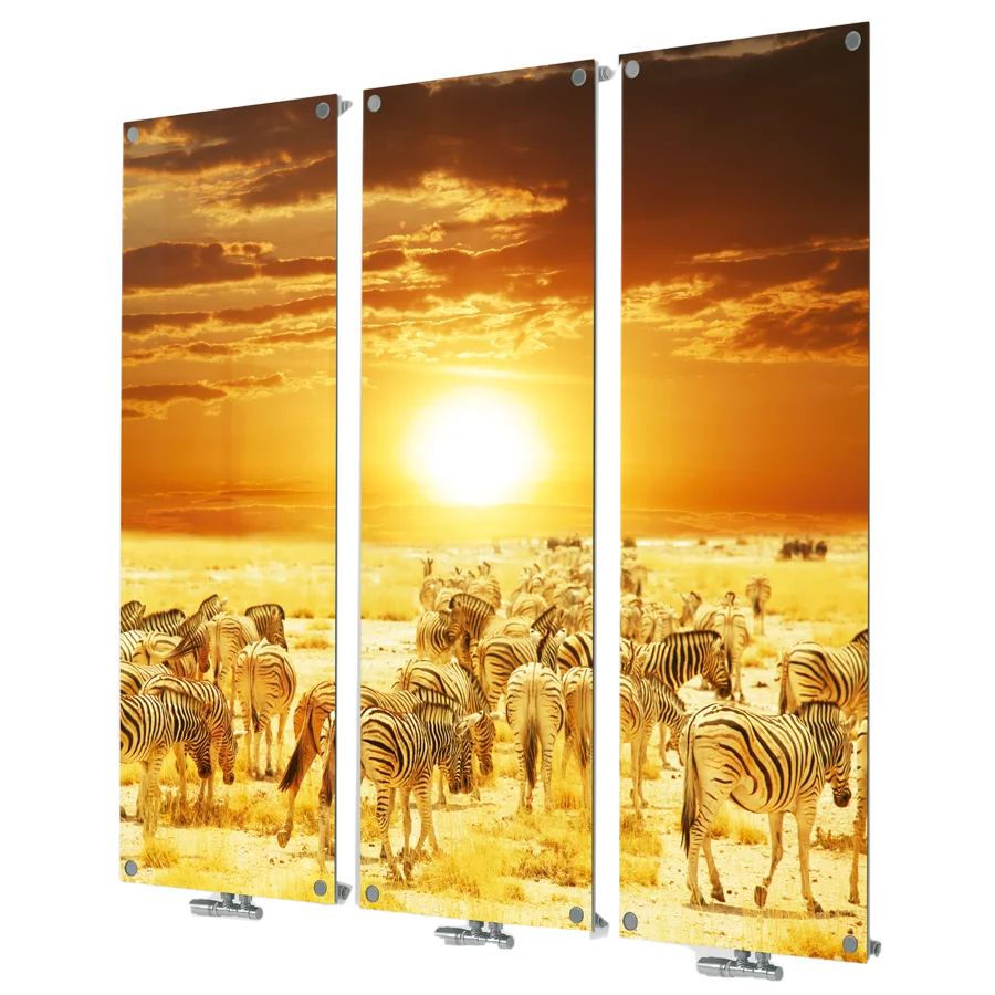 Eucotherm Mars Vitro Picture Triple Vertical Radiator, picture of zebra, clear background image