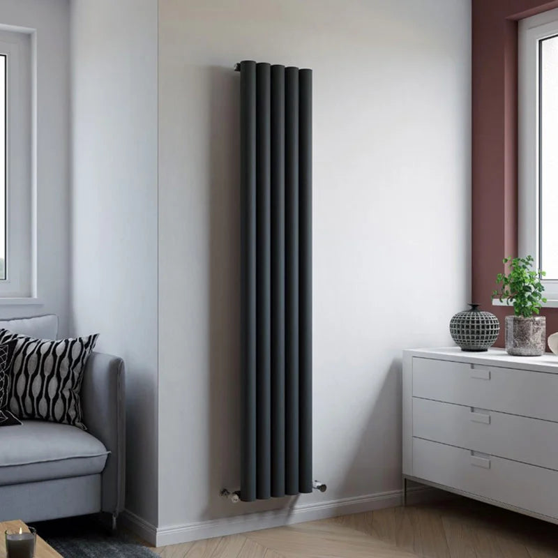 Eucotherm Orion Vertical Aluminium Radiator anthracite 1800x345mm in a living space