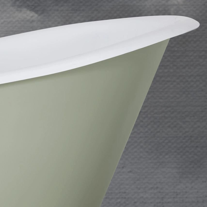 Hurlingham Cameo Freestanding Small Cast Iron Bath, Painted Roll Top Small Slipper Bathtub, 1400x740mm close up of the top