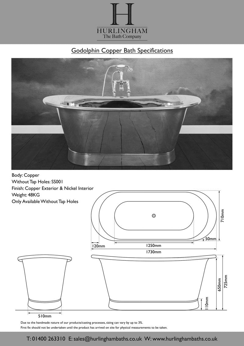 Hurlingham Godolphin Copper-Nickel Bath specification
