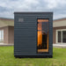 left hand side profile showing the tempered glass door and anthracite black exterior paint work of the saunum classic 3 to 4 person sauna