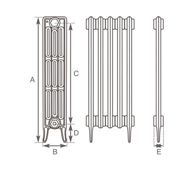 Carron Victorian 4 Column Cast Iron Radiator Special Finishes 460mm Height specification
