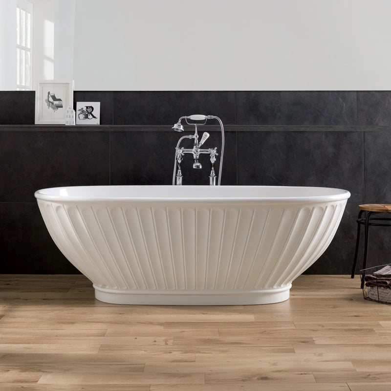 BC Designs Casini Cian Freestanding Bath, Double Ended Boat Bathtub 1680x750mm white 