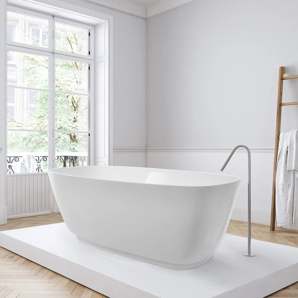 BC Designs Divita Cian Freestanding Bath, White & Colourkast Finishes 1495mm x 720mm BAB074 BAB075 in luxury white bathroom