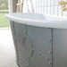 BC Designs Industrial Boat Bath, Acrylic Roll Top With Rivet Outer & Painted Finish 1730mm x 690mm in metallic silver close up