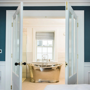 BC Designs Nickel Boat Bath, Roll Top Bathtub 1500mm x 725mm BAC025 within luxury traditional bathroom