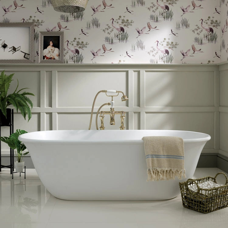 BC Designs Omnia Cian Freestanding Bath in white viewed in a bathroom space