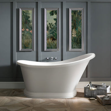 BC Designs Penny Acrylic Freestanding Small Bath, Roll Top Painted Slipper 1360x750mm in a bathroom space